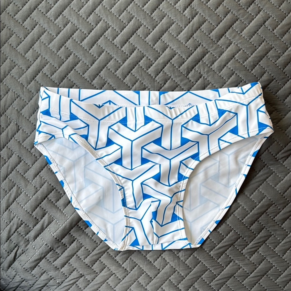 Blue and White Geometric Swim Briefs